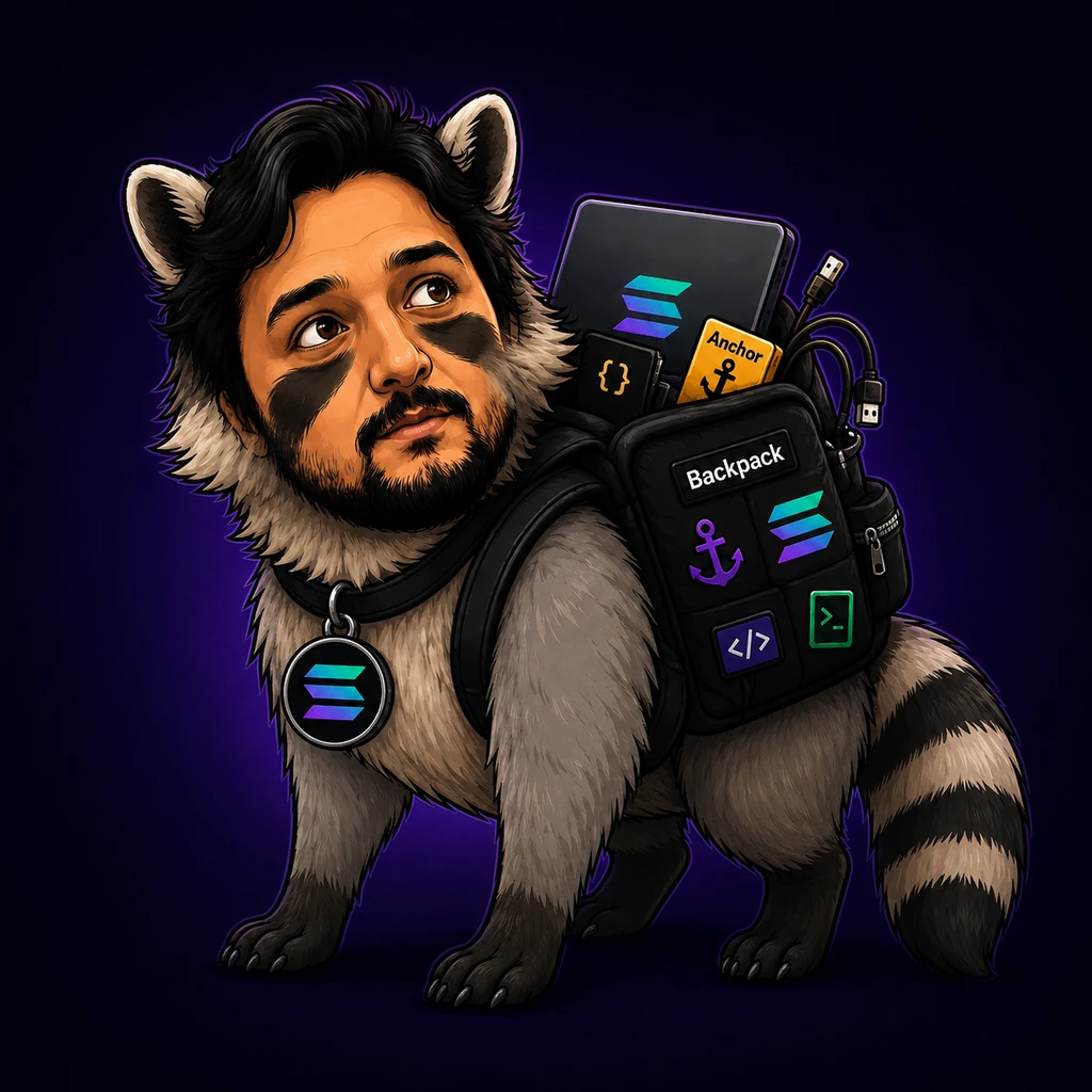 Backpack Raccoon — Solana Pets character artwork